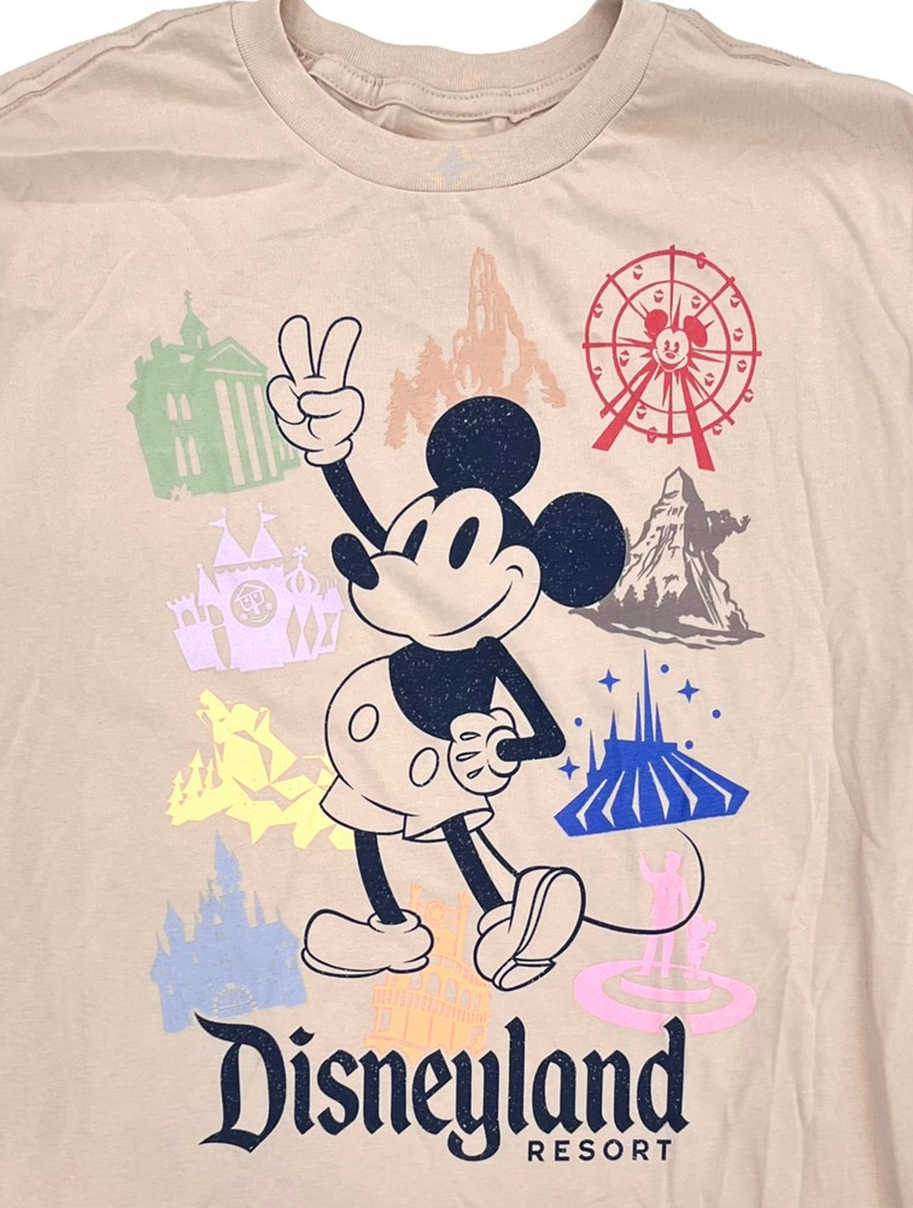 Disneyland Resort Classic Mickey & Attraction Icons Beige Adult Tee - Small -NWT